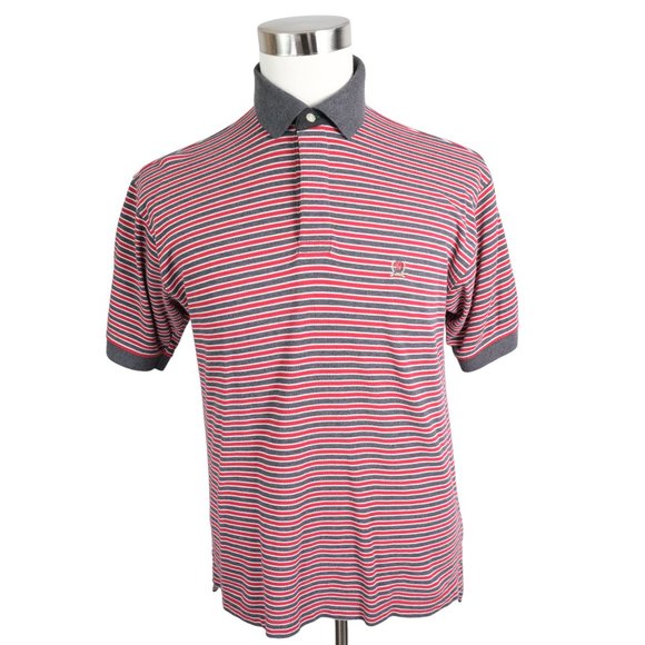 Vintage Tommy Hilfiger Polo Shirt Mens XL Red & Gray Striped Short Sleeve Crest - Picture 2 of 10